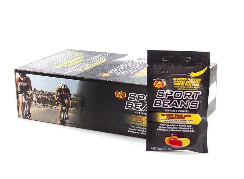 Jelly Belly - Sports Beans, Assorted Mix Flavour, Orange, Lemon-Lime, Fruit Punch and Raspberry, Contains added Vitamins B and C, Provides 25g Carbohydrate and 120mg Electrolytes, 24 x 28g Bags
