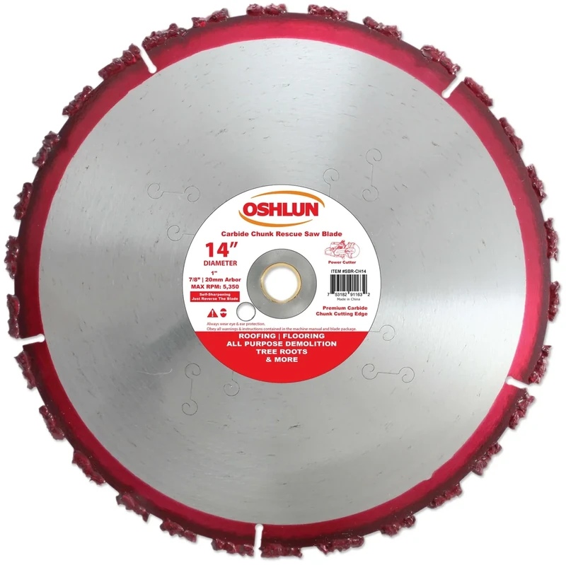 Oshlun SBR-CH14 14-Inch Carbide Chunk Blade with 1-Inch Arbor for Rescue and Demolition
