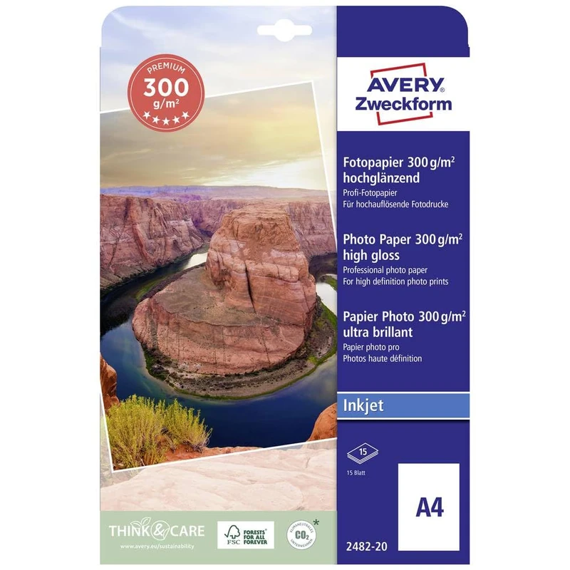 Avery Zweckform 2482-20 Premium Inkjet Photo Paper High-Gloss A4 300 g 20 Sheets - Image 1