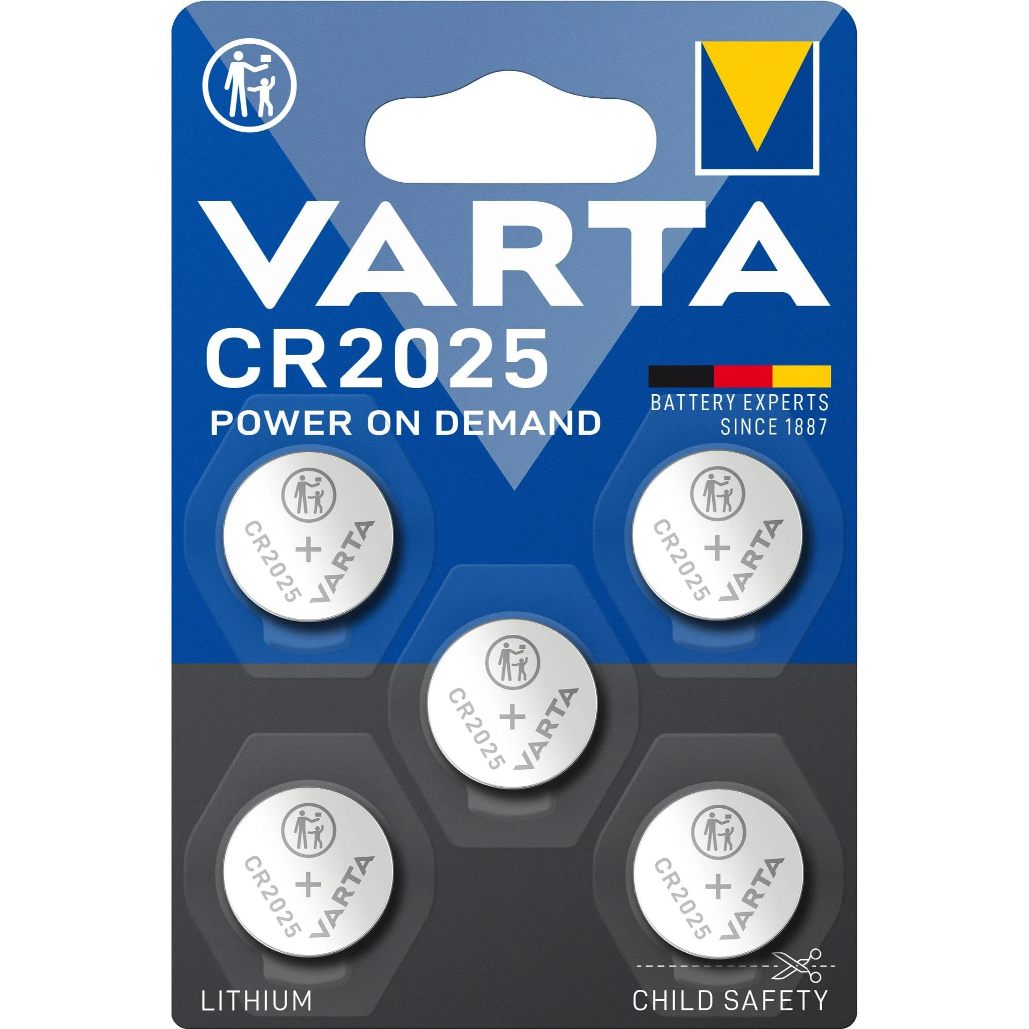 VARTA Batteries Electronics CR2025 Lithium button cell 3V battery 5-pack, Button cells in original blister pack of 5