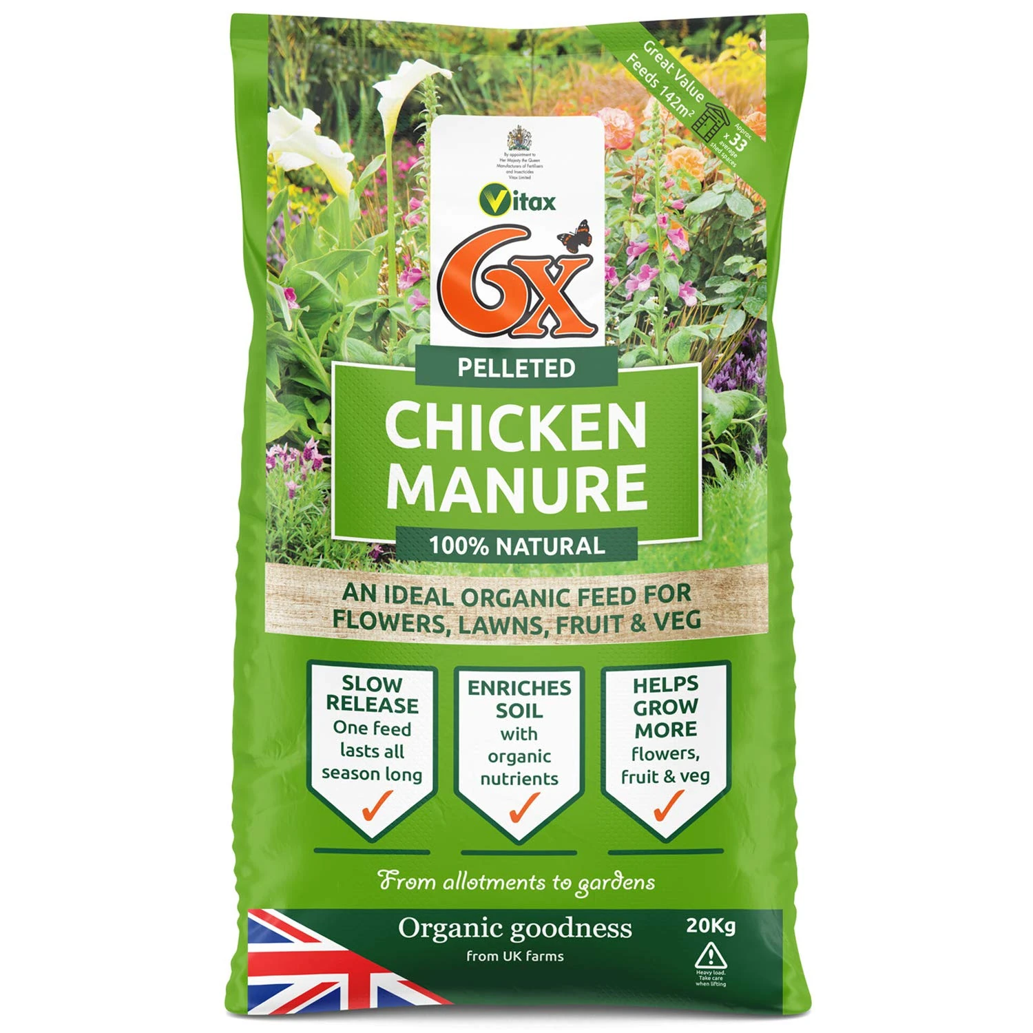6X strength Pelleted Chicken Manure. 1 Bag of 20KG ( 1 X 20KG )