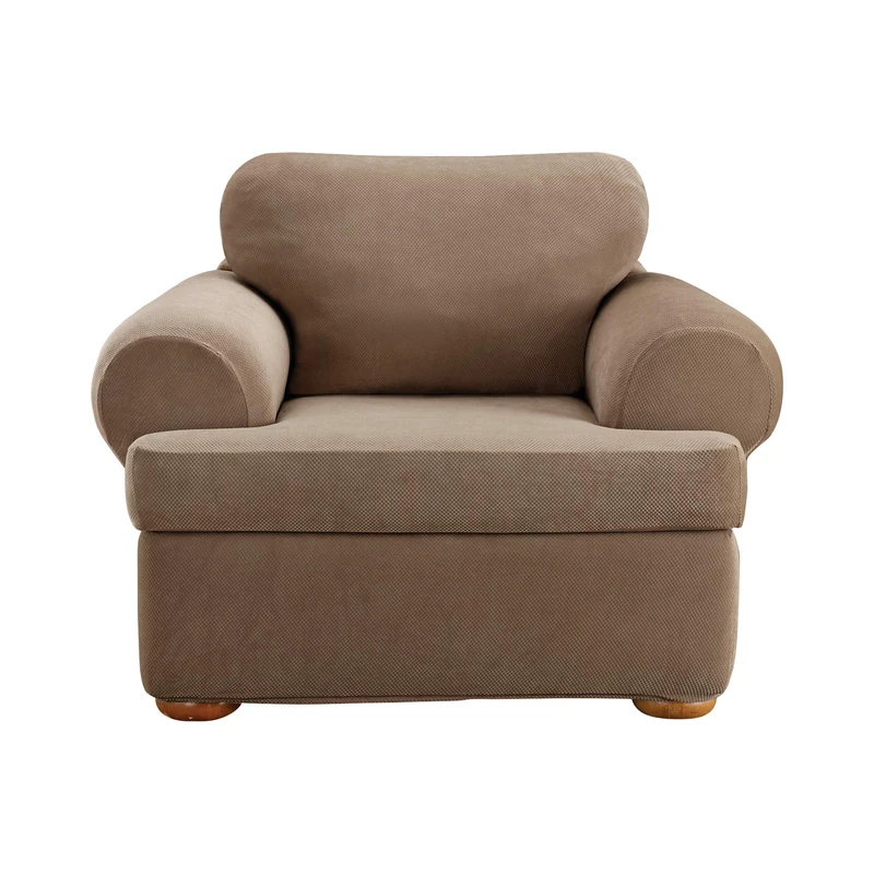 Surefit Sure Home Décor Pique T-Cushion Chair Three Piece Slipcover, Stretch Form Fit, Polyester/Spandex, Machine Washable, Taupe Color