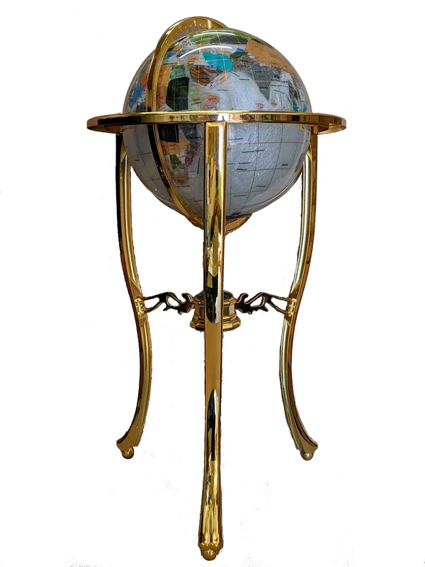 Unique Art 36-Inch by 13-Inch Floor Standing Pearl Ocean Gemstone World Globe with Gold Tripod