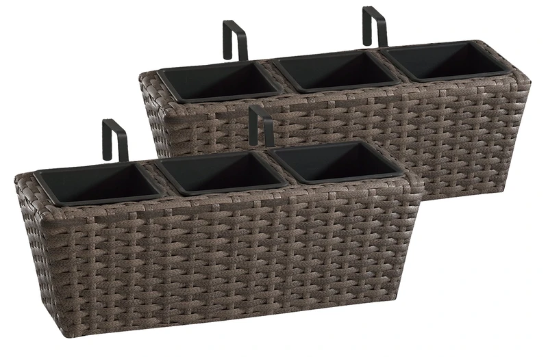 Gartenfreude 4000-1016-027 47 17 xcm Resin Wicker Balcony Box includes Mounting - Cappuccino Finish (Set of 2)