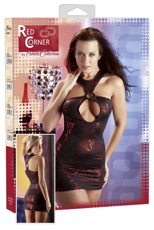 Red Corner Mini Tube Dress with Rings in Black/Red, Size XS