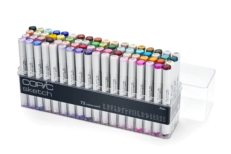 COPIC Sketch Coloured Marker Pen - Set Of 72 E, For Art & Crafts, Colouring, Graphics, Highlighter, Design, Anime, Professional & Beginners, Art Supplies & Colouring Books