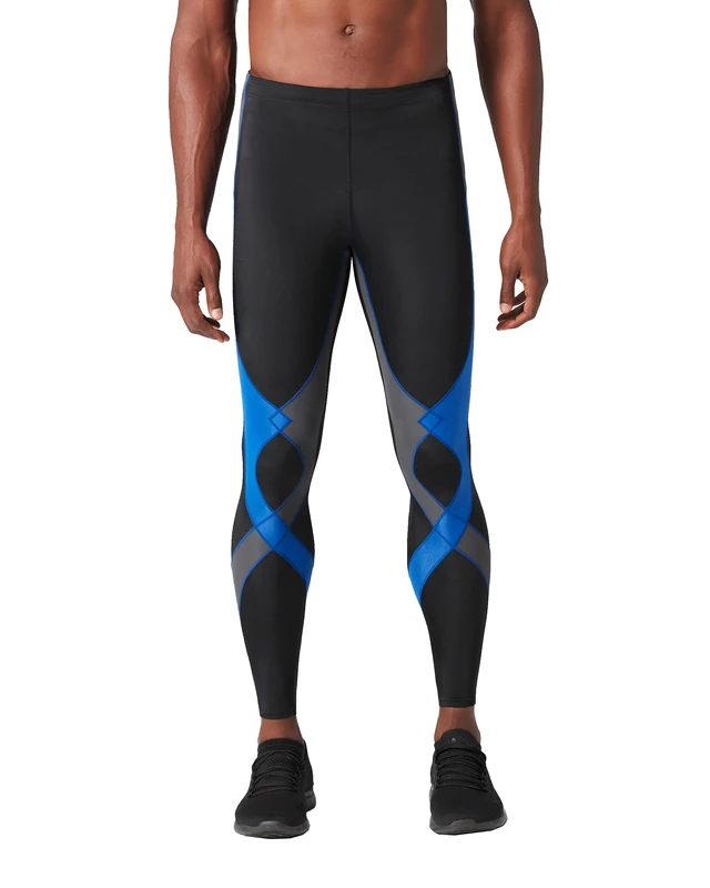 CW-X Men's CWX Stabilyx Stitched Tights-Black/Grey/Blue, Large