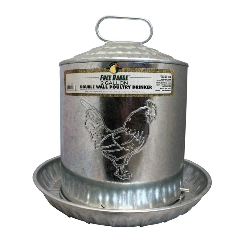 Harris 1000263 Free Range Galvanized Double Wall Poultry Drinker, 2 gallon, Silver