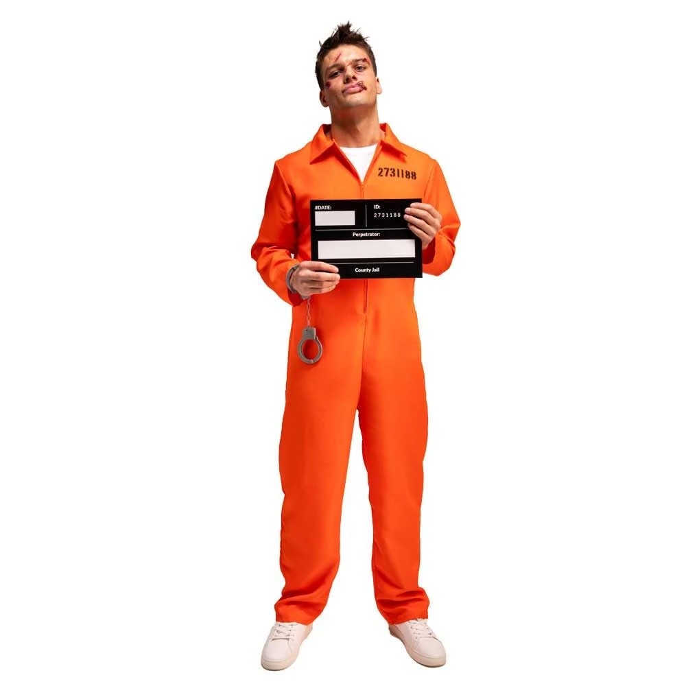 Wicked Costumes Mens Orange Convict with Handcuffs & I.D Board Fancy Dress Costume - Small