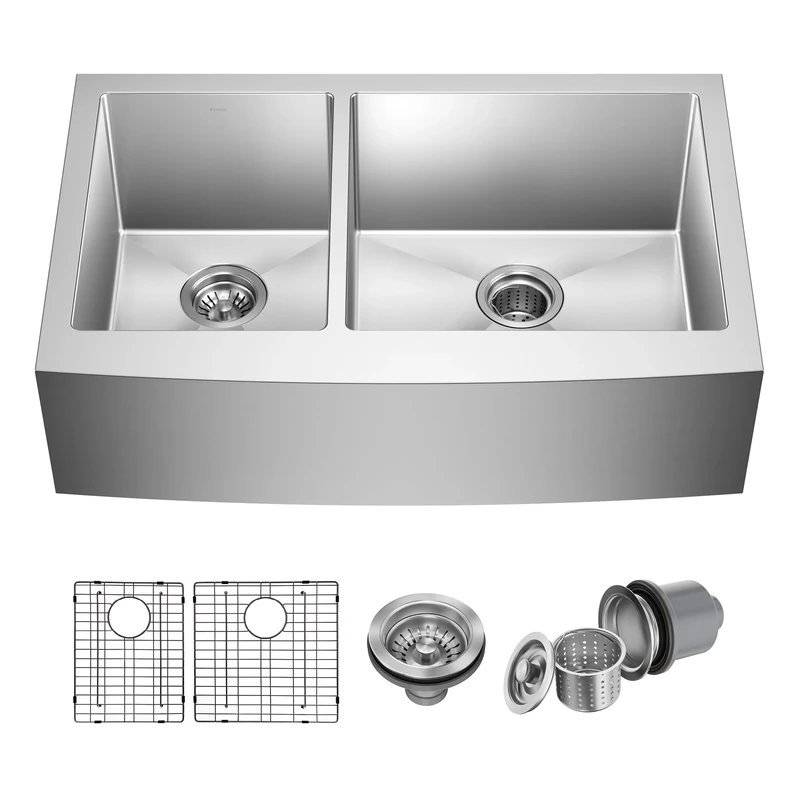 Kraus KHF204-33 33 inch Farmhouse Apron 60/40 Double Bowl 16 Gauge Stainless Steel Kitchen Sink