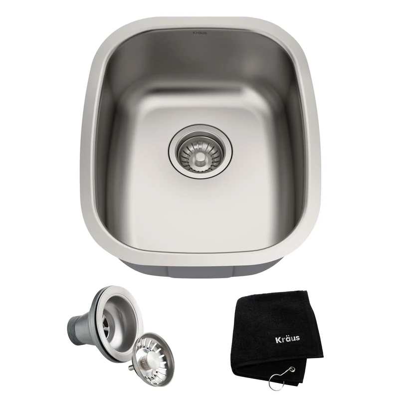Kraus KBU16 15 inch Undermount Single Bowl 18 Gauge Stainless Steel Kitchen Sink
