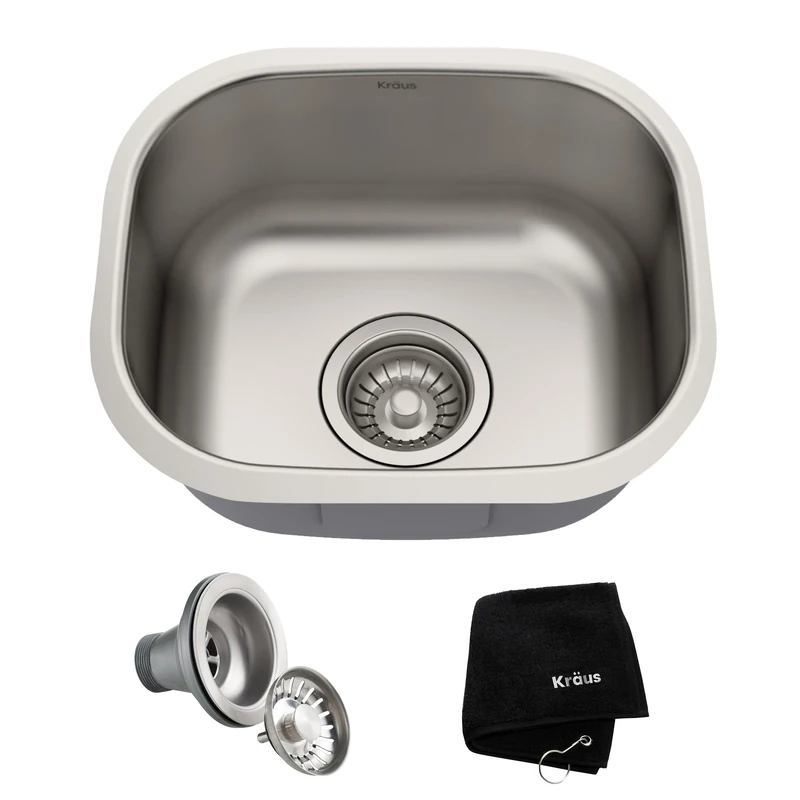 Kraus KBU17 15 inch Undermount Single Bowl 18 Gauge Stainless Steel Kitchen Sink