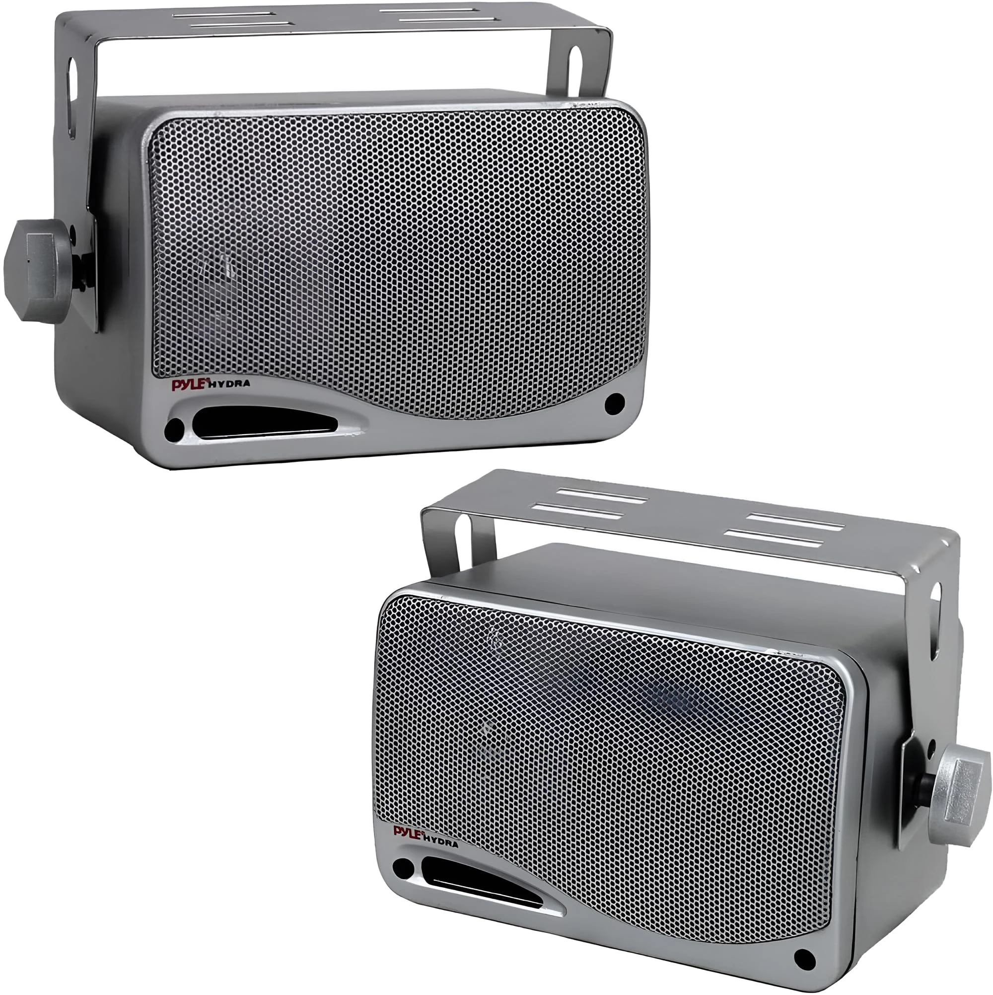 Pyle 3-Way Waterproof Marine Box Speakers - 9cm, 200-Watt Dual Indoor Outdoor Speaker System - Weatherproof/Waterproof Outdoor Speaker - Home, Boat, Pool, Patio Indoor Outdoor Use (Silver)