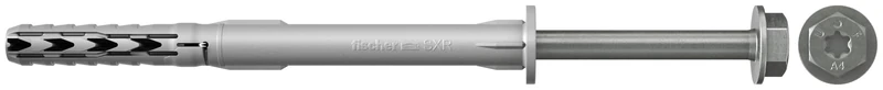 fischer Long Shaft Dowels SXR 10 x 200 FUS R, Dowels with Hex Screw & Moulded Washer Made of Stainless Steel, Optimal Hold for Fixing Metal Constructions, Pack of 50