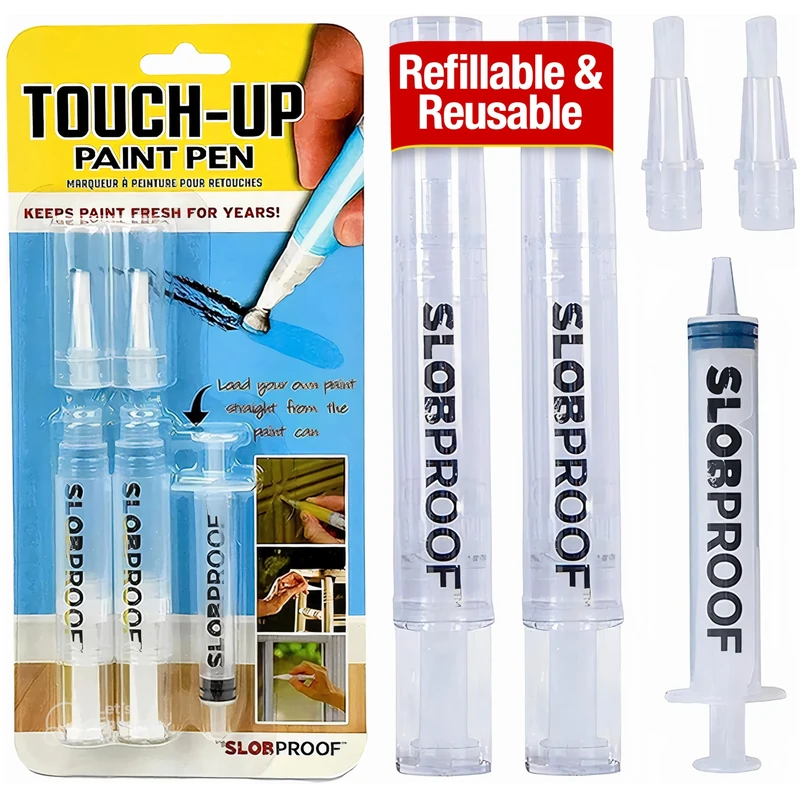 Slobproof Refillable Touch-Up Paint Pen, Mess-Free, Reusable Wall Paint Repair Tool, Precise Application, DIY Home Improvement, Furniture, Arts and Crafts, Patented Design, Easy Storage, Pack of 2 - Image 1