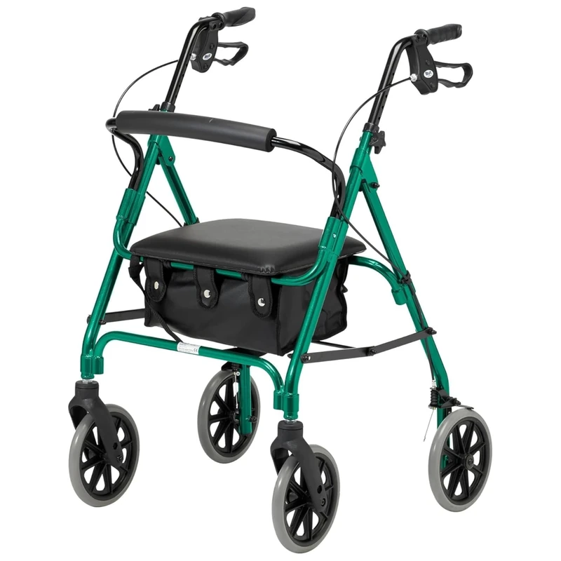 DAYS Lightweight Folding Rollator Walker – Mobility Aids, Adjustable Walking Frame with Padded Seat, Lockable Brakes, Ergonomic Handles, Walking Aid, Portable Walker for Elderly, X-S – Racing Green