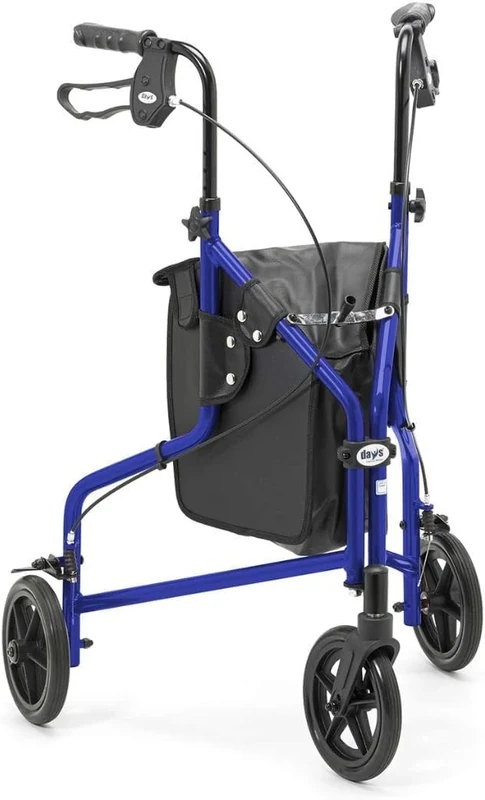 Days Lightweight Tri Wheel Walker Rollator – Aluminium Mobility Walker with Adjustable Height and Brakes – Foldable Walking Frame with Carry Bag – Mobility Aid for Elderly – Blue