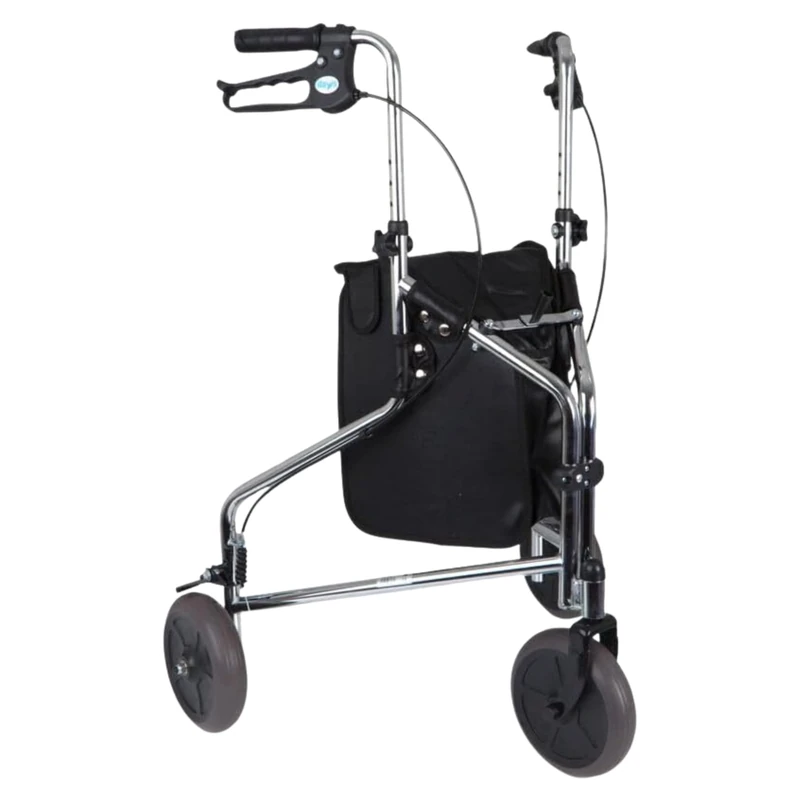 Days Tri Wheel Folding Walker withLoop and Lockable Brakes, Mobility Aid, Easy to Manoeuvre & Height Adjustable, For Eldery and Disabled Users, Chrome Plated
