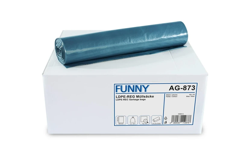 Funny Type 100 Regenerated LDPE Bin Bags 120 L (1 Roll of 150 Bags) Blue