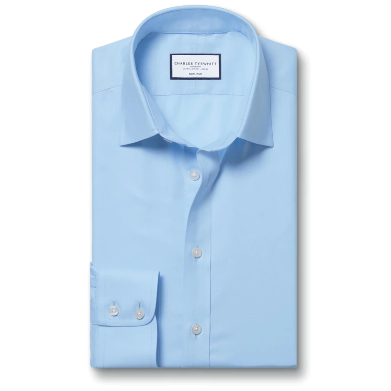 Charles Tyrwhitt Shirts for Men - Sky Blue Non Iron with 100% Cotton Twill - Formal Dress Shirt for Work, Business & Weddings - Slim Fit with Classic Collar