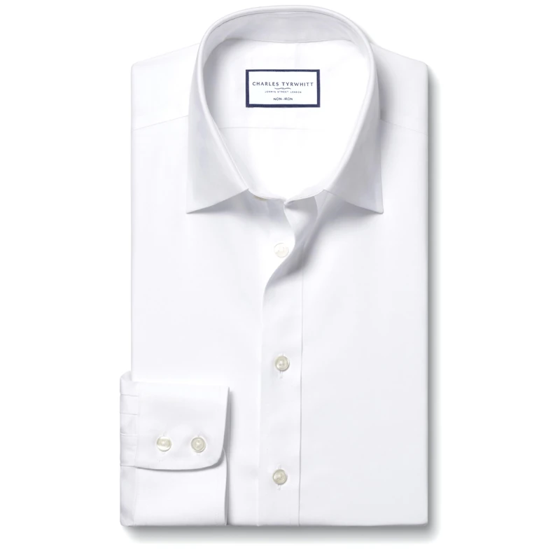 Charles Tyrwhitt Shirts for Men - White Non Iron with 100% Cotton Twill - Formal Dress Shirt for Work, Business & Weddings - Classic Fit with Classic Collar