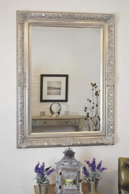 Mirror Large Silver Ornate Antique Design Big Wall 3ft10 X 2ft10 (117cm X 86cm)