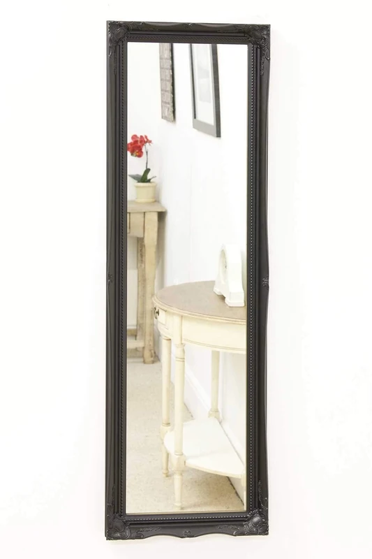 Large Black Mirror Classic Frame Antique Design Ornate Shabby Chic Over Mantle 4FT1" X 1FT2"