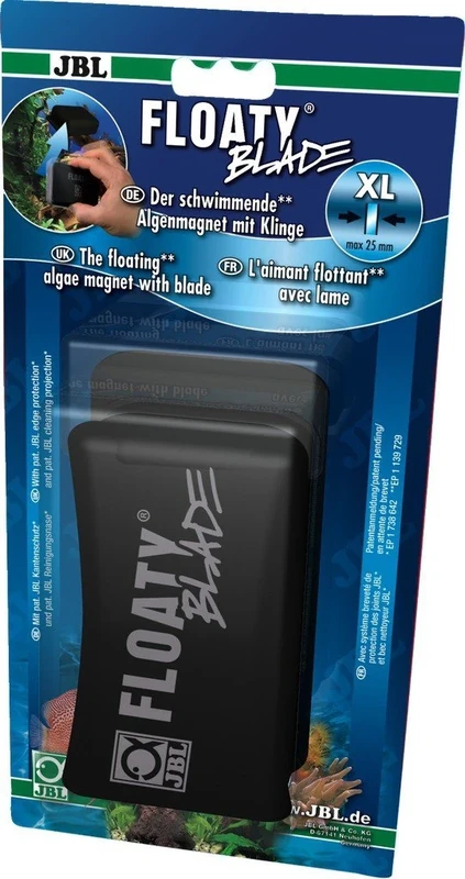 JBL Floaty XL Blade, Floating glass cleaning magnet with blade for thick aquarium panes
