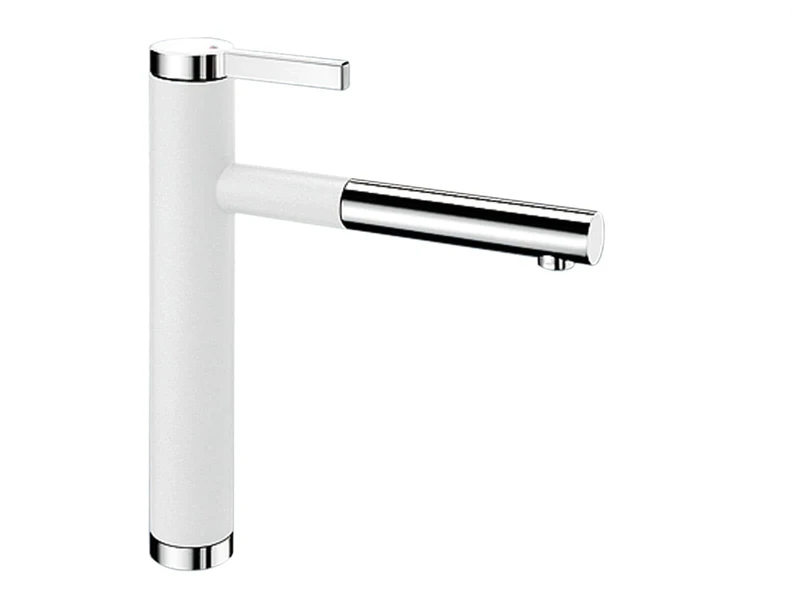 BLANCO LINEE-S | Kitchen Mixer tap in silgranit White/Chrome | High-Pressure | with Pull-Out Hose | Non-Return Valve | Ceramic Cartridge | Assured Water Quality & Water-Saving | [4.6x24.8x28.1 cm]