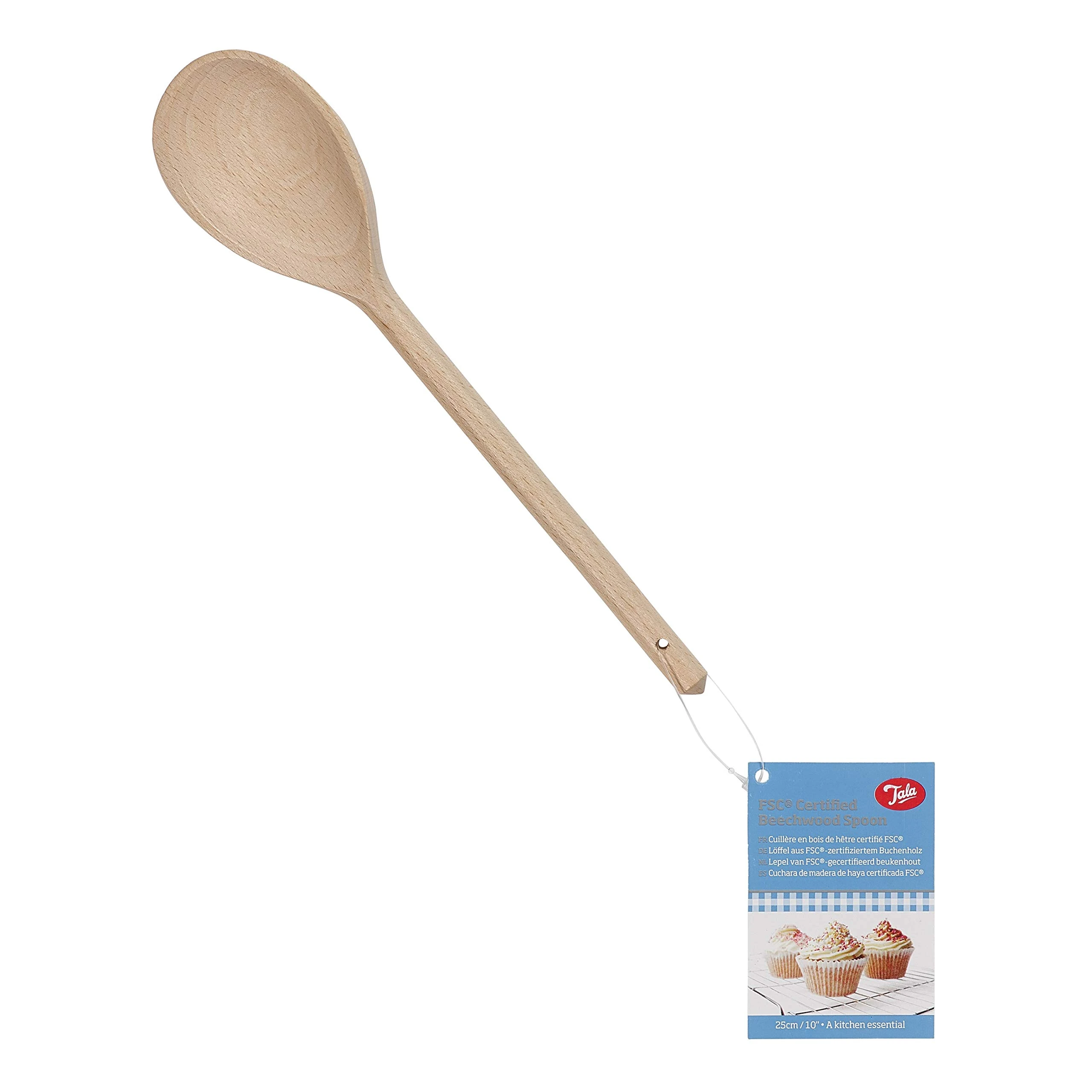 Tala Beechwood Waxed Spoon 25.5cm, Eco-Friendly Beige, Perfect for Cooking & Baking
