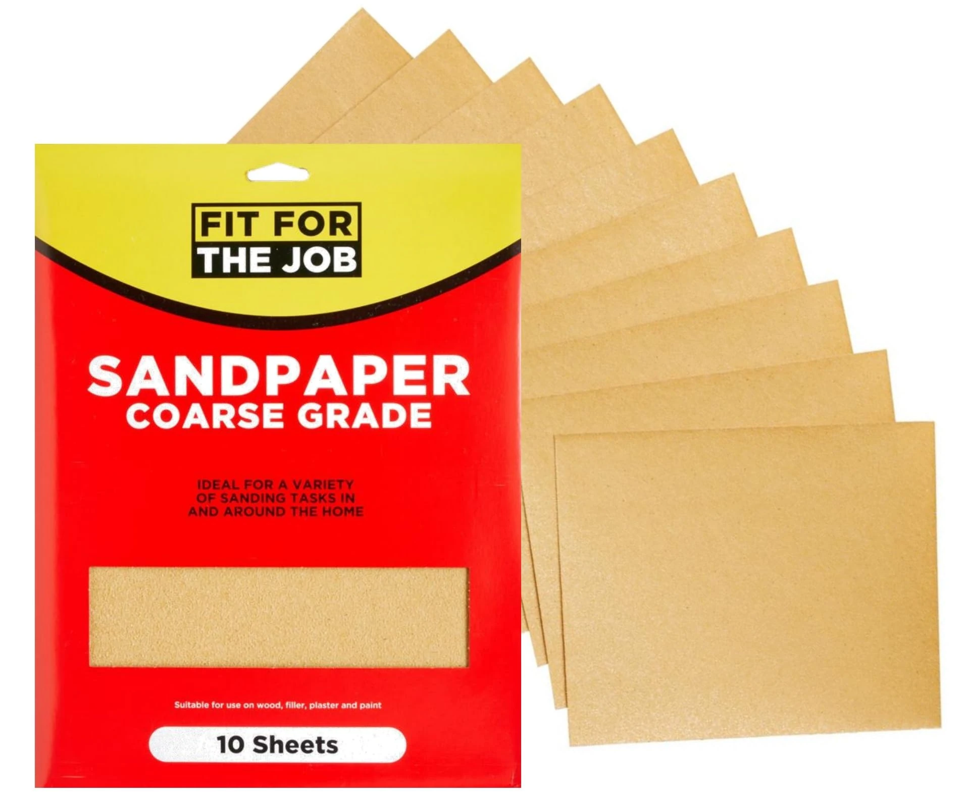 Fit For The Job 10 Large A4 Size Sheets Coarse Grade Sandpaper for Sanding Wood, Furniture, Metal, Plaster For Home Improvement, Decorating & More, 11x9 inch (230x280mm) 11" x 9"