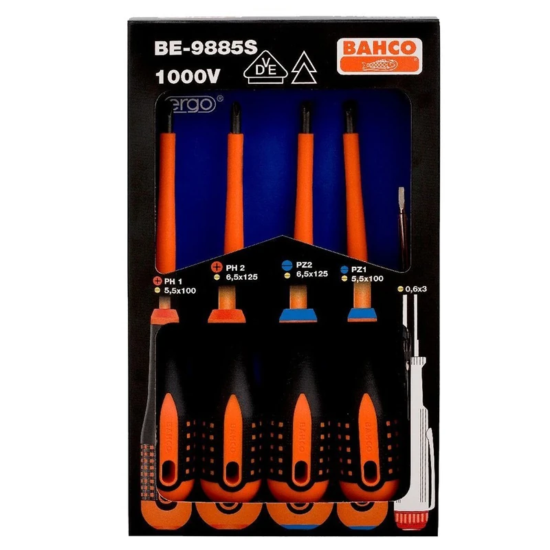 Bahco BE-9885S "Ergo" Screwdriver Set with Combi Tips Insulated, Multi-Colour