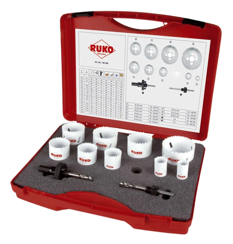Ruko HSSE-Co 8 Bi-Metal Hole Saw Set in Plastic Case, White Finish, 8 Pieces, R126301