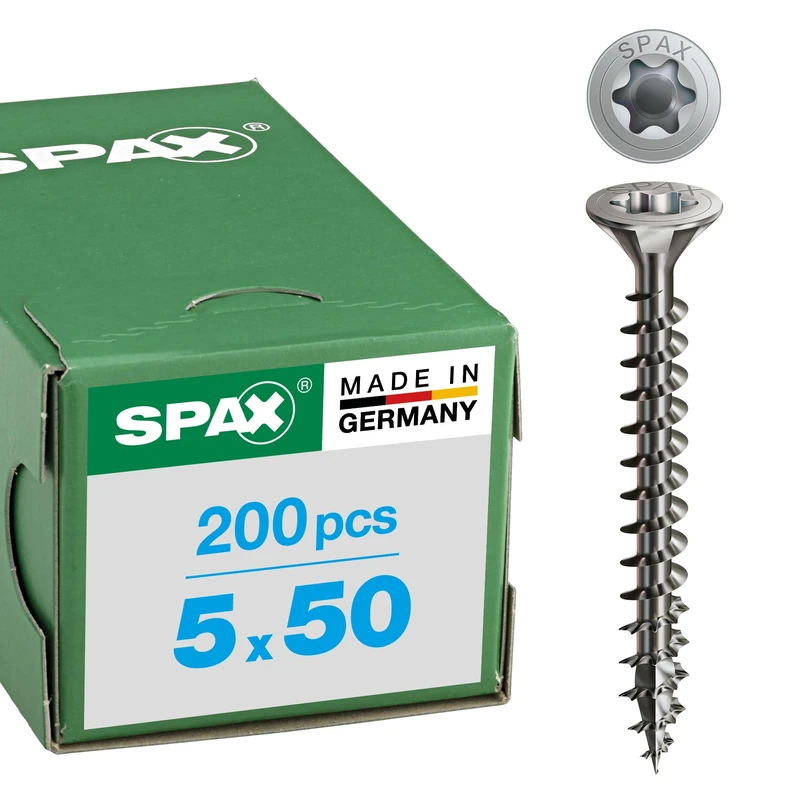Spax 4CUT 1197000350163 Universal Screw, Countersunk T-Star Plus Fully Threaded, Stainless Steel Rust- A2, 1.4567, 1197000500503 - Image 1