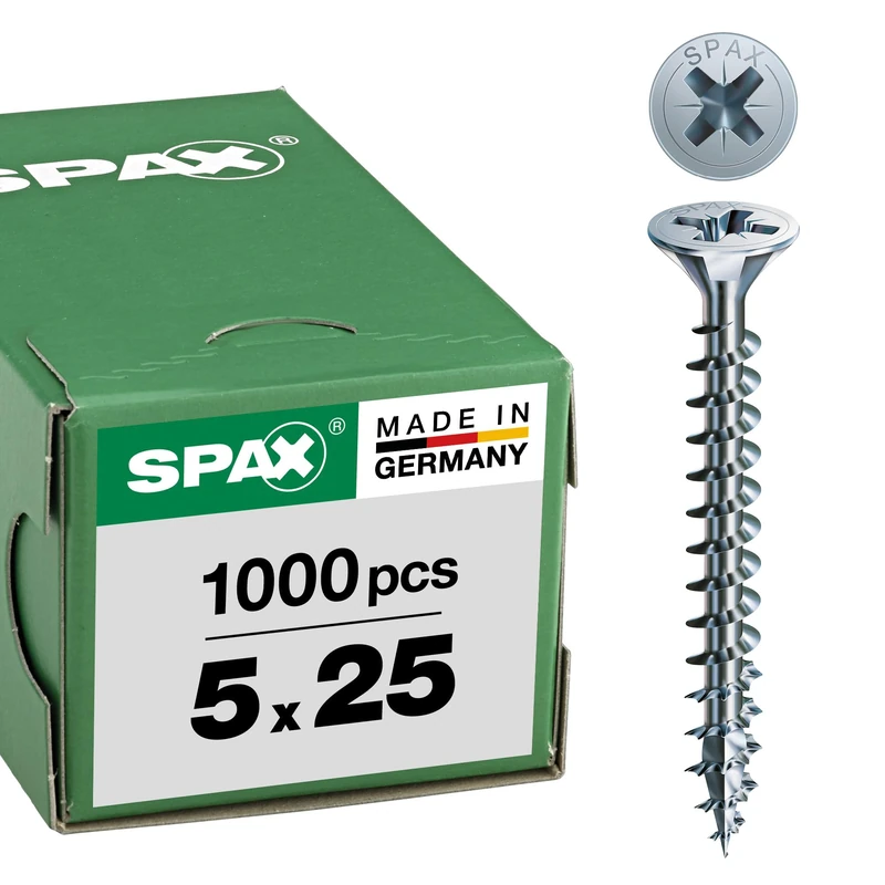 Spax – Universal Screw Countersunk Head Phillips Z 4Cut Full Thread Galvanised Blank A2J – 1081010350123, 0/1030/001/5,0/25/ /01
