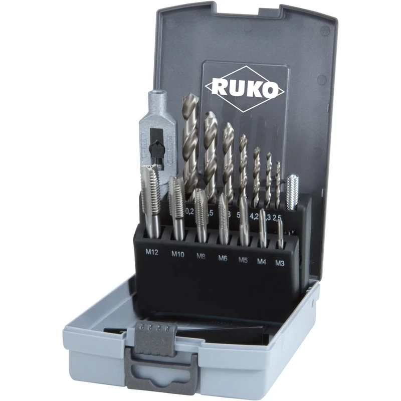 Ruko HSS Single-Cut Tap Set in Plastic Case, Bright Finish, 15 Pieces, R245004RO