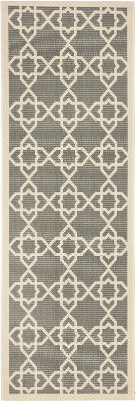 Safavieh Contemporary Indoor/Outdoor Woven Runner Area Rug, Courtyard Collection, CY6032, in Grey/Beige, 69 X 201 cm for Garden, Patio or Any Outdoor Space