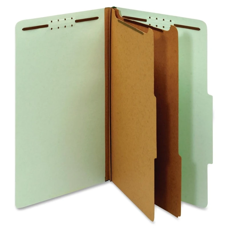 Pendaflex Recycled Classification File Folders, 2 Dividers, 2" Embedded Fasteners, 2/5 Tab Cut, Legal Size, Light Green, Box of 10 (29076R)