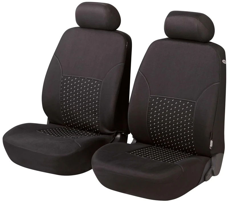 Walser 11938 Car Seat Cover Set with 2x 2-Piece Front Seat Covers and 2 Headrest Covers, Grey/Black