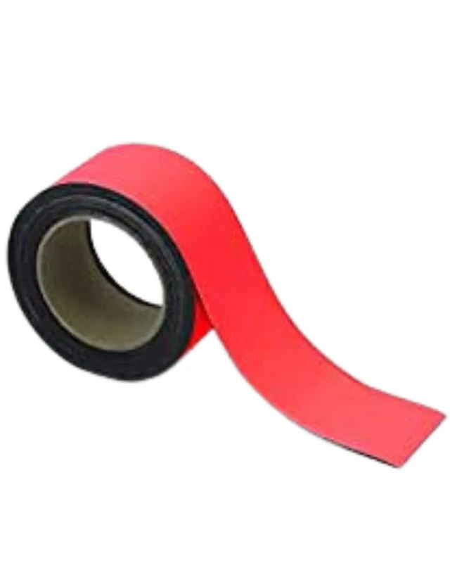 Magnetic Steel Easy-Wipe Tape, Thin & Flexible, Cut to Fit Strip, Strong Magnetic Tape, High Visible Identification, Suitable For All Non-Magnetic Surfaces - Red - H.60mm x W.10M