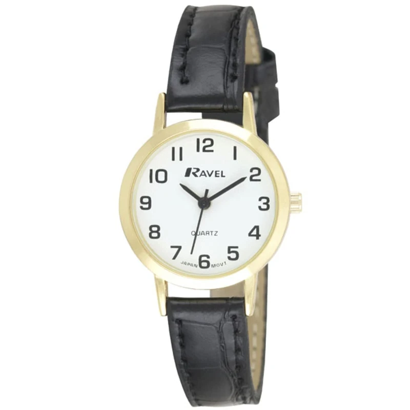 Ravel - Womens Traditional Watch with Clear Numeral Dial - Gold Tone/Black