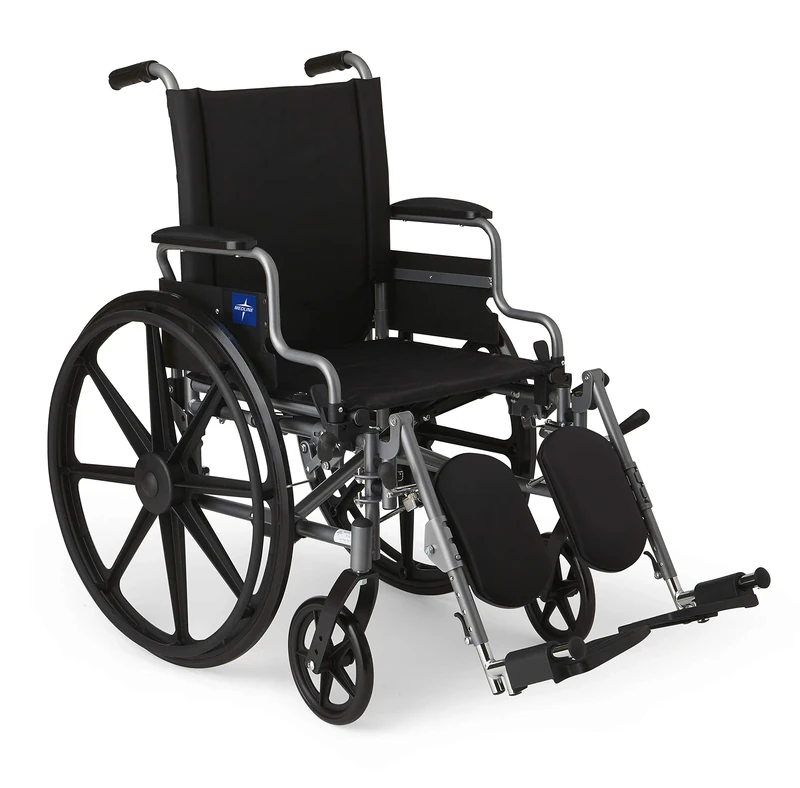 Medline Lightweight & User-Friendly Wheelchair with Flip-Back, Desk-Length Arms & Elevating Leg Rests for Extra Comfort, Black, 18 inch Seat