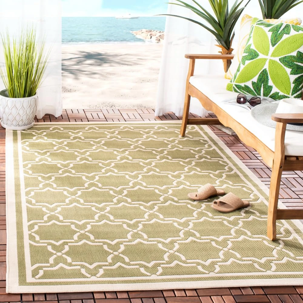 Safavieh Courtyard Collection CY6916-244 Green and Beige Indoor/Outdoor Area Rug (6'7" x 9'6")