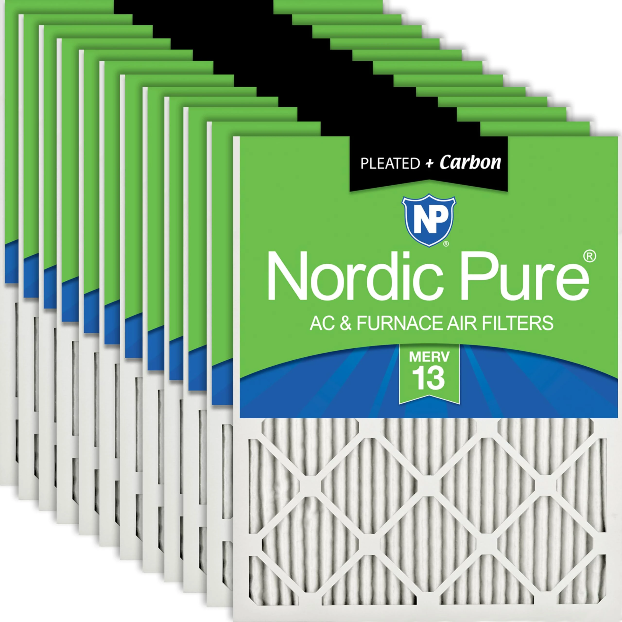 Nordic Pure 20x25x1M13+C MERV 13 Plus Carbon Pleated AC Furnace Air Filters, 12 PACK, 12 PACK