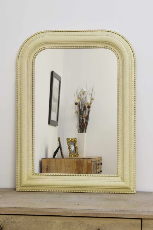 Decorative Ivory Mirror Ornate Overmantle Antique Design 32" X 24"