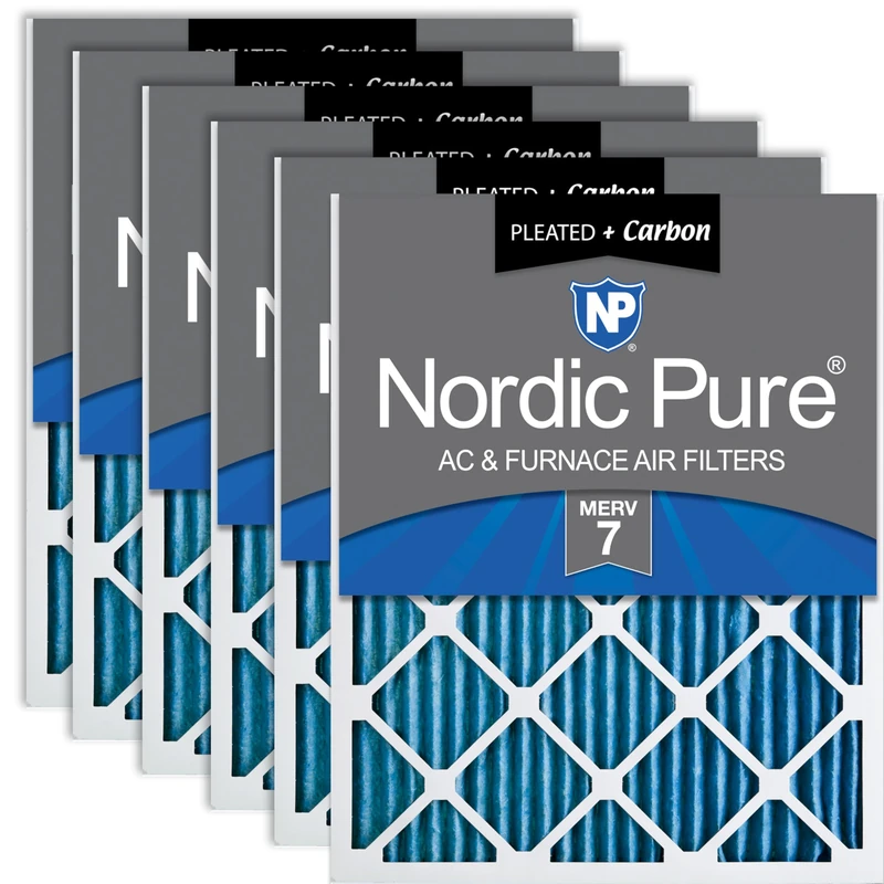 Nordic Pure 20x25x1 MERV 7 Plus Carbon Pleated AC Furnace Air Filters, 6 PACK, 6 PACK