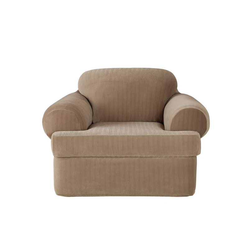 Sure Fit Stretch Pinstripe 2-Piece - Chair Slipcover - Taupe (SF37184) - Image 1