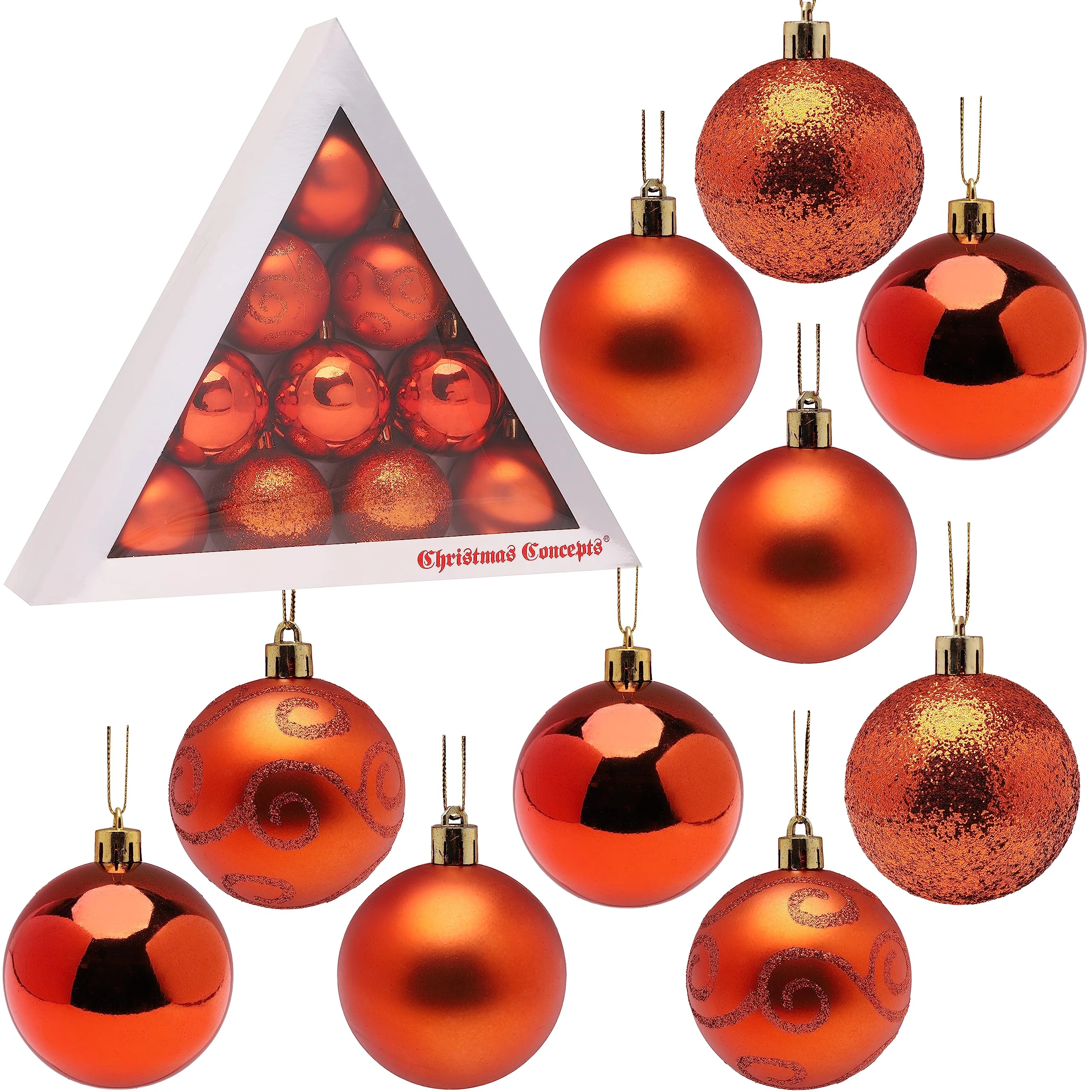 Christmas Concepts® Pack of 10-60mm Christmas Tree Baubles - Shiny, Matte & Glitter Decorated Baubles (Copper)
