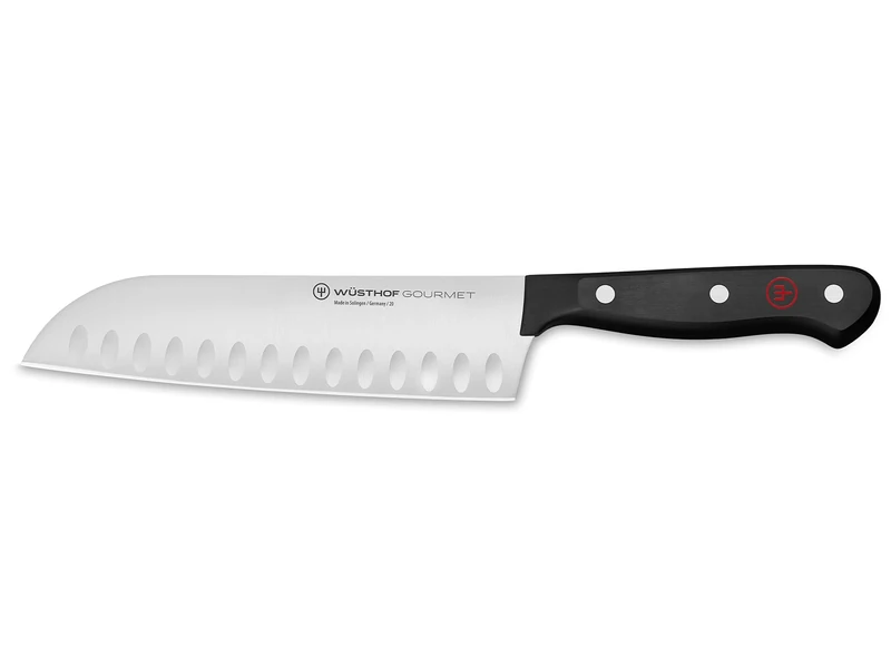 WÜSTHOF Gourmet 7" Hollow Edge Santoku Knife, Black