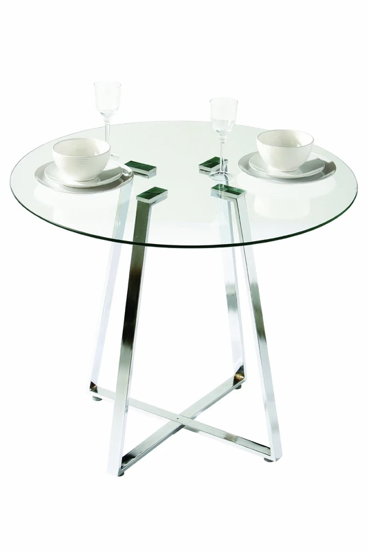 Premier Metropolitan Round Glass Dining Table Modern Dining Tables with Chrome Legs H76xW90xD90